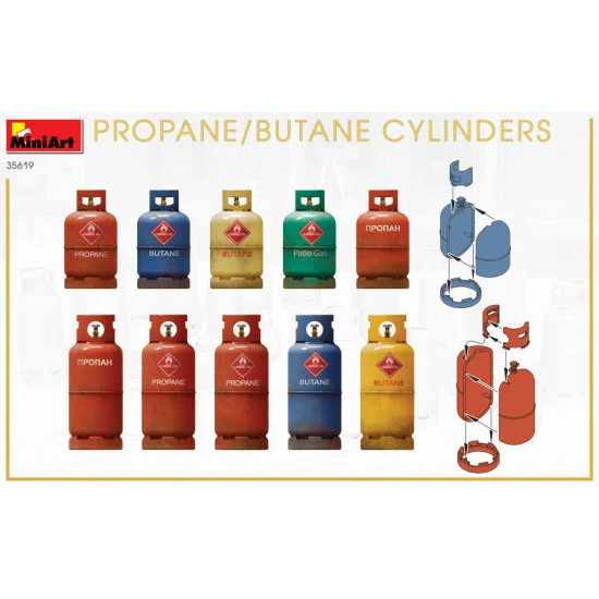 Miniart 35619 - 1/35 - PROPANE/BUTANE CYLINDERS. Plastic model kit
