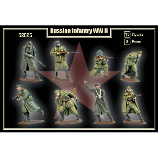 Mars Figures 32025 - 1/32 - Russian Infantry Ww Ii 15 Figures Plastic Model Kit