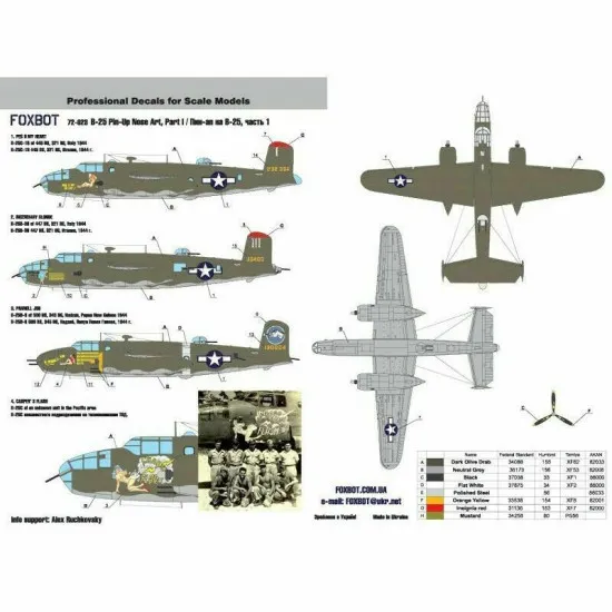 Decal for North American B-25C/D Mitchell Pin-Up Nose Art and Stencils 1/72 Scale Foxbot 72-023, Part 1