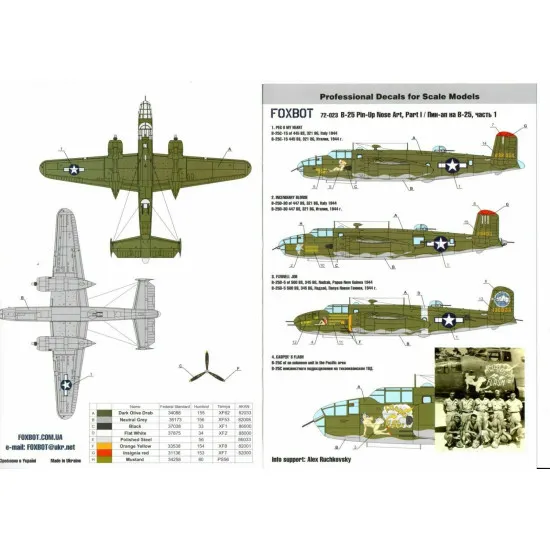 Decal for North American B-25C/D Mitchell Pin-Up Nose Art and Stencils 1/72 Scale Foxbot 72-023, Part 1