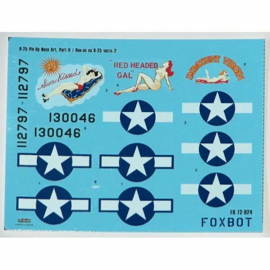 Decal for North American B-25C/D Mitchell Pin-Up Nose Art and Stencils 1/72 Scale Foxbot 72-024 Part 2