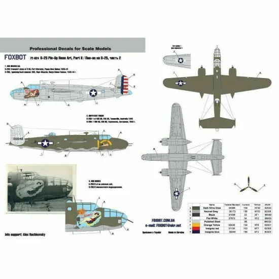 Decal for North American B-25C/D Mitchell Pin-Up Nose Art and Stencils 1/72 Scale Foxbot 72-024 Part 2