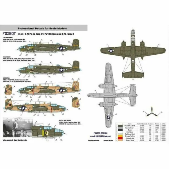 Decal for North American B-25C/D Mitchell Pin-Up Nose Art and Stencils 1/72 Scale Foxbot 72-025, Part 3