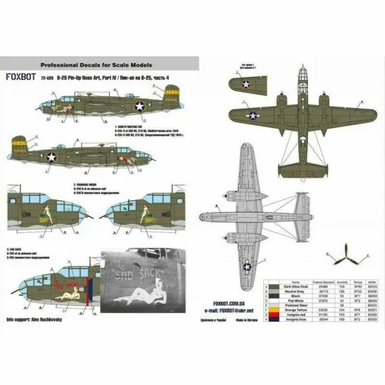 Decal for North American B-25C/D Mitchell Pin-Up Nose Art and Stencils 1/72 Scale Foxbot 72-026 Part 4