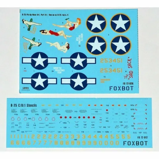 Decal for North American B-25C/D Mitchell Pin-Up Nose Art and Stencils 1/72 Scale Foxbot 72-026 Part 4