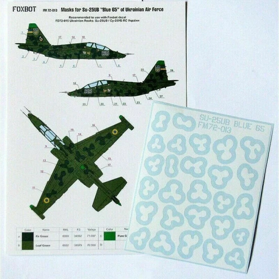 Decal for Masks for Su-25UB Blue 65, Ukranian Air Forces, clover camouflage (Use + Foxbot Decal) 1/72 Scale Foxbot FM 72-013