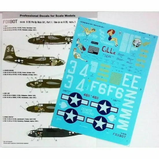 Decals for Douglas A-20 Boston Pin-Up Nose Art 1/48 Scale Foxbot 48-019A Part 1 (Stencils not included)