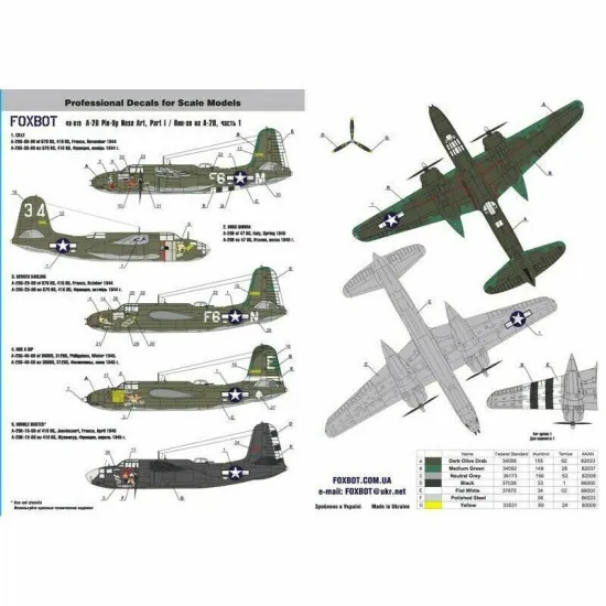 Decals for Douglas A-20 Boston Pin-Up Nose Art 1/48 Scale Foxbot 48-019A Part 1 (Stencils not included)