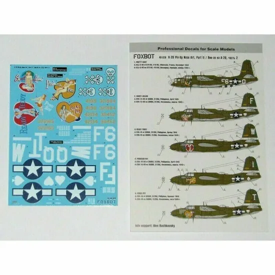 Decals for Douglas A-20 Boston Pin-Up Nose Art 1/48 Scale Foxbot 48-020A Part 2 (Stencils not included)