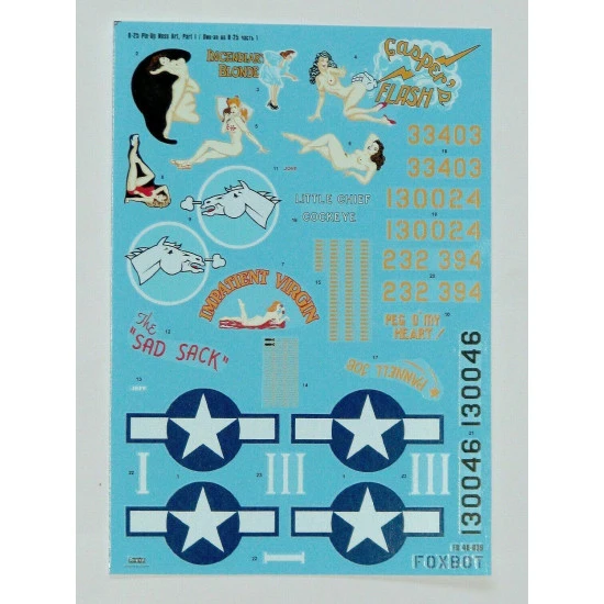 Decals for North American B-25C/D Mitchell Pin-Up Nose Art and Stencils 1/48 Scale Foxbot 48-039 Part 1
