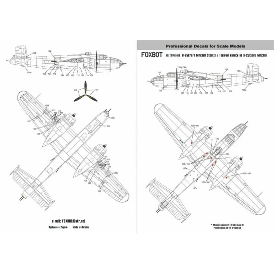 Decals for North American B-25C/D Mitchell Pin-Up Nose Art and Stencils 1/48 Scale Foxbot 48-039 Part 1