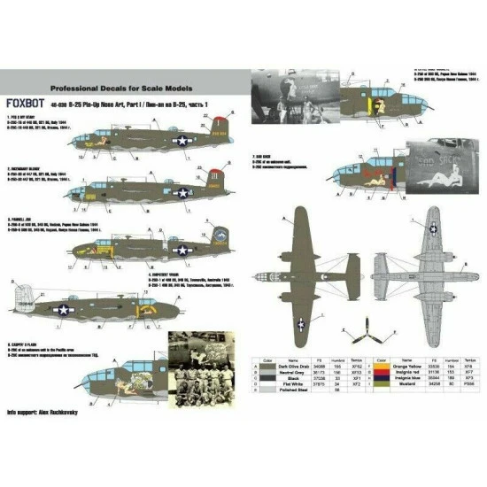 Decals for North American B-25C/D Mitchell Pin-Up Nose Art and Stencils 1/48 Scale Foxbot 48-039 Part 1