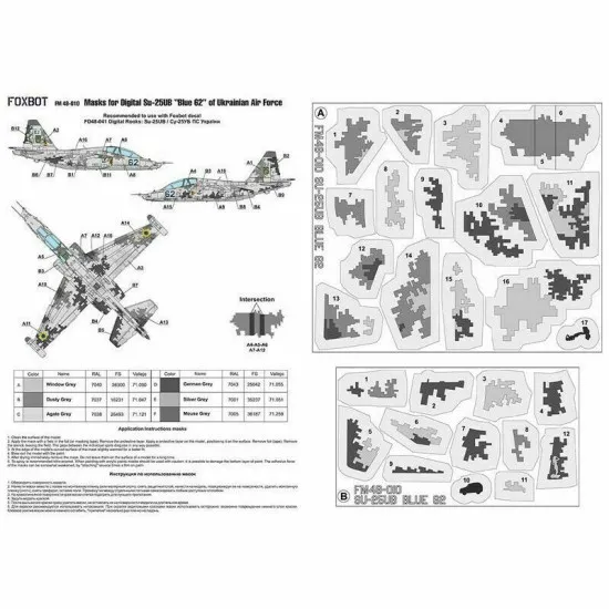 Digital Masks for Su-25UB Blue 62, Ukranian Air Forces, digital camouflage (Use + Foxbot Decal) 1/48 Scale Foxbot FM 48-010