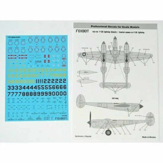 Decals for Stencils for P-38 Lightning 1/32 Scale Foxbot 32-010