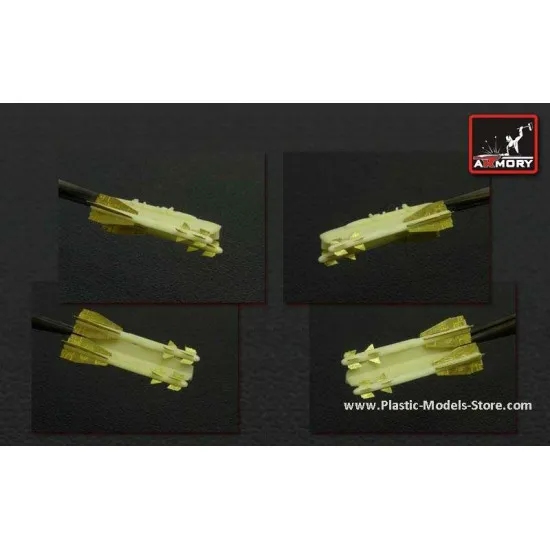 R-60 (AA-8 Aphid) Air to Air short range guided missile (IR guidance) + APU-60-II pylon for MIG, SU, YAK RESIN 1/72 Armory ACA7231b