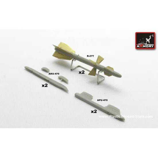 R-27T (AA-10 Alamo-B) + AKU-470 + APU-470 pylons, Air to Air missile, (radar guidance) for MIG, SU, YAK RESIN 1/72 Armory ACA7235b