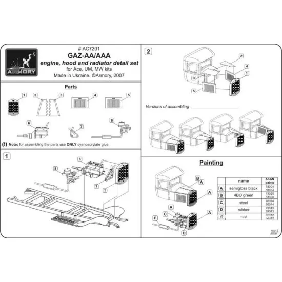 GAZ-M engine with opening bonnet hood and radiator (resin) for GAZ-AA/MM/AAA/MMM for ACE/MW/UM kits RESIN 1/72 Armory AC7201