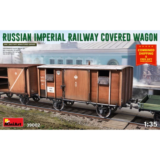 Miniart 39002- 1/35 - RUSSIAN IMPERIAL RAILWAY COVERED WAGON 182 mm
