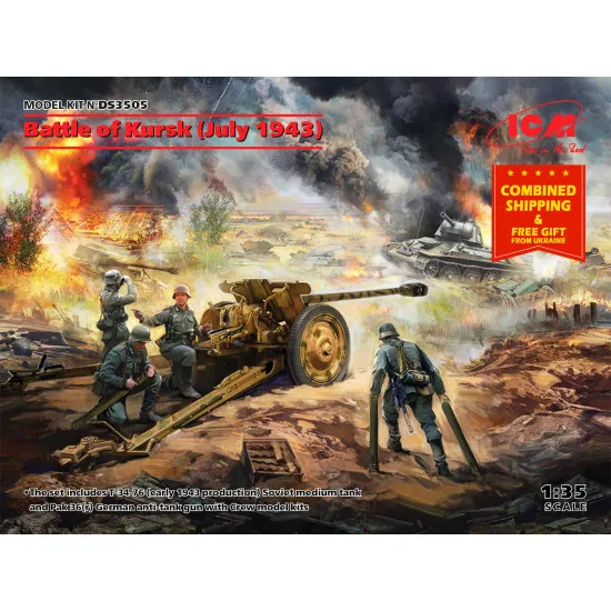ICM DS3505 - 1/35- Battle of Kursk July 1943 T-34-76, Pak 36(r ) with crew 4 fig