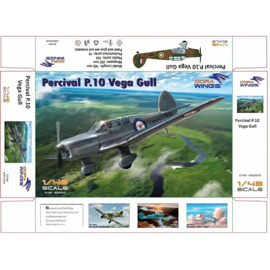 Dora Wings DW 48005 Percival P.10 Vega Gull (military service) plastic model kit, scale 1/48