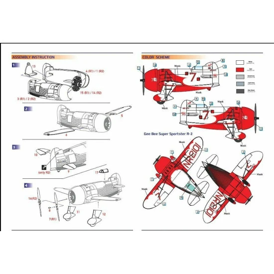 Dora Wings DW14402 Gee Bee Super Sportster R1&R-2 (2 in 1) plastic model kit, scale 1/144