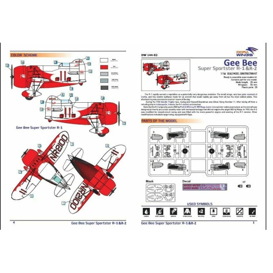 Dora Wings DW14402 Gee Bee Super Sportster R1&R-2 (2 in 1) plastic model kit, scale 1/144