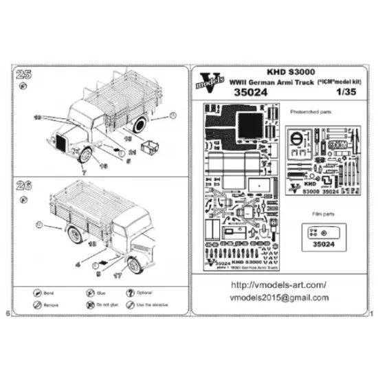 Vmodels 35024 - 1/35 - Photo-etched for KHD S3000 WWII German Armi Truck
