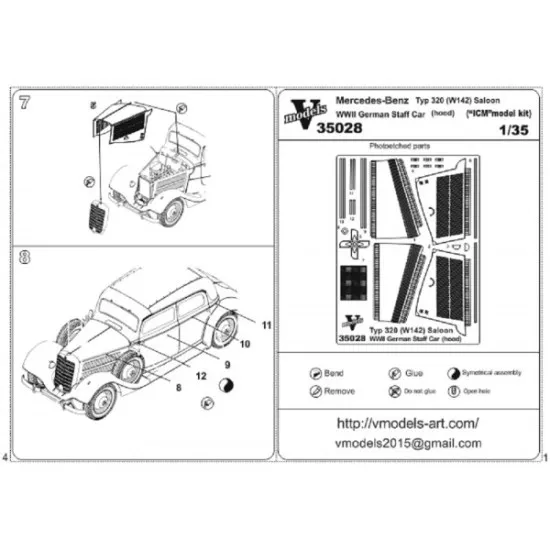 Vmodels 35028 - 1/35 - Photo-etched for Mercedes-benz typ 320 (W142) hood