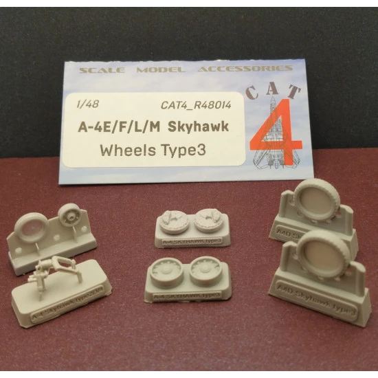 CAT4 R48014 - 1/48 - A-4E/F/L/M Skyhawk wheels type3 flat. Resin Parts set