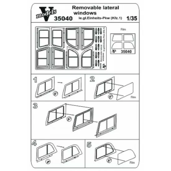 Vmodels 35040 - 1/35 - PE Removable lateral windows le.dl. Einheits(Kfz.1)