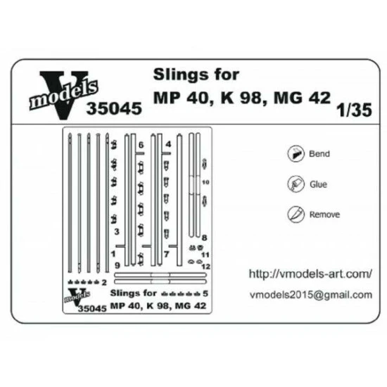 Vmodels 35045 - 1/35 - Photo-etched Slings for MP 40, K 98, MG 42