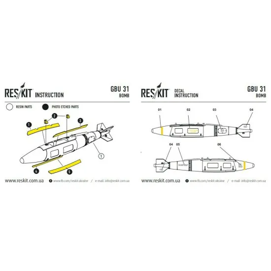 Reskit RS48-0119 - 1/48 - GBU 31 Bomb (2 pcs) Resin Detail scale model kit
