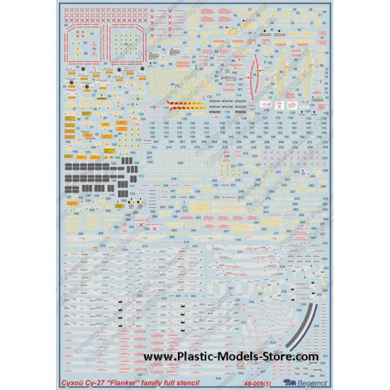 Sukhoi Su-27 complete stencil decals 1/48 BEGEMOT 48009