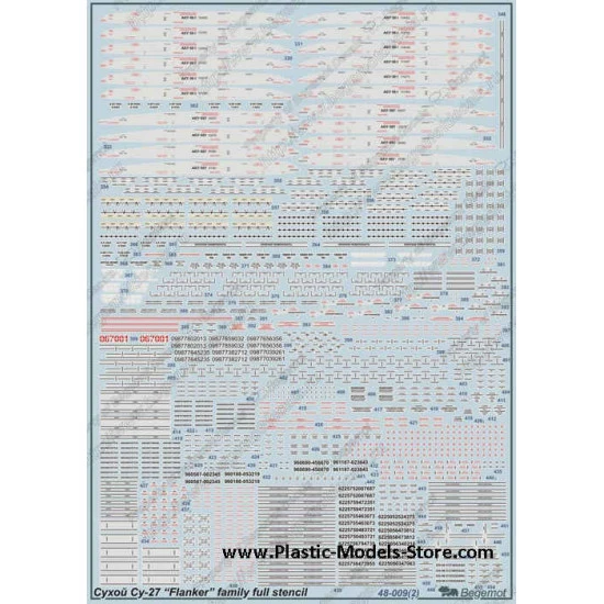 Sukhoi Su-27 complete stencil decals 1/48 BEGEMOT 48009