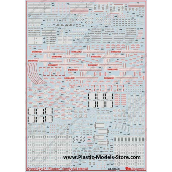 Sukhoi Su-27 complete stencil decals 1/48 BEGEMOT 48009