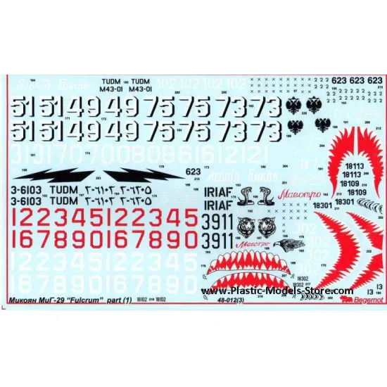 Mikoyan MiG-29 Fulcrum family decals 1/48 BEGEMOT 48012