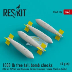 Reskit RS48-0187 - 1/48 1000 lb free fall bomb checks (4 pcs), scale kit detail