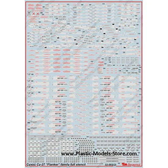 Sukhoi Su-27 complete stencil decals 1/32 BEGEMOT 32002