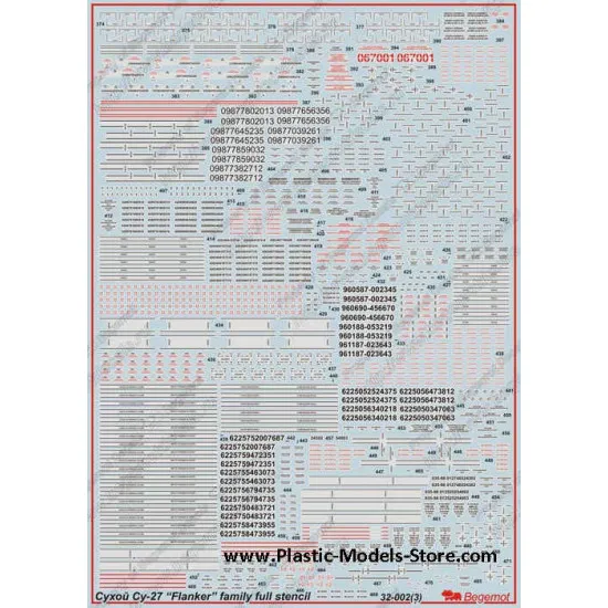Sukhoi Su-27 complete stencil decals 1/32 BEGEMOT 32002