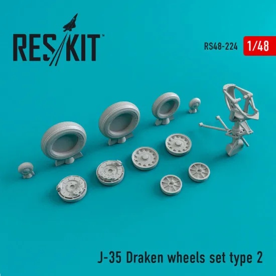 Reskit RS48-0224 - 1/48 J-35 Draken Type 2 wheels set, scale Resin Detail kit