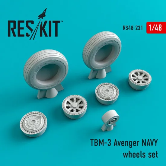 Reskit RS48-0231 - 1/48 TBM-3 Avenger Land based wheels set, scale Resin Detail