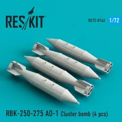 Reskit RS72-0142 - 1/72 RBK-250-275 AO-1 Cluster bomb (4 pcs), scale Resin kit