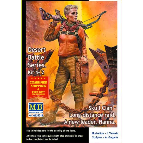 Master Box 35214 - 1/35 - Post-apocalyptic fiction. Desert Battle Series. Skull Clan - Long-distance raid. Kit No.A new leader. Hanna