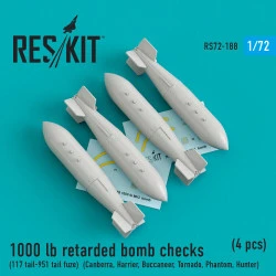 Reskit RS72-0188 - 1/72 1000 lb retarded bomb checks (4 pcs), Resin Detail kit