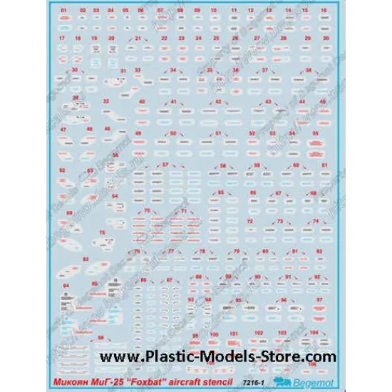 Mikoyan MiG-25 stencil decals set 1/72 BEGEMOT 72016