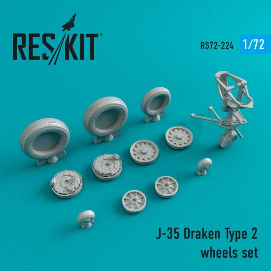 Reskit RS72-0224 - 1/72 J-35 Draken Type 2 wheels set, scale model Resin Detail
