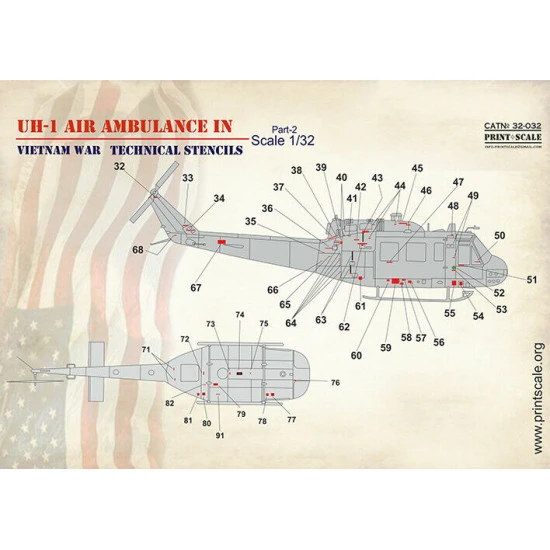 Print Scale 32-032 - 1/32 - UH-1 Air Ambulance in Vietnam War (Tech.Stencils)