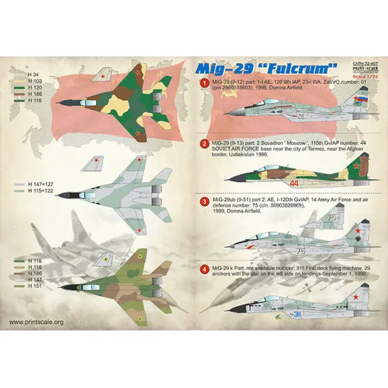 Print Scale 72-407 - 1/72 - MiG 29 Fulcrum . Decal sheet