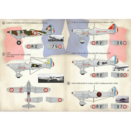 Print Scale 72-408 - 1/72 - Dewoitine D.500/D.501 Part 1 . Decal sheet