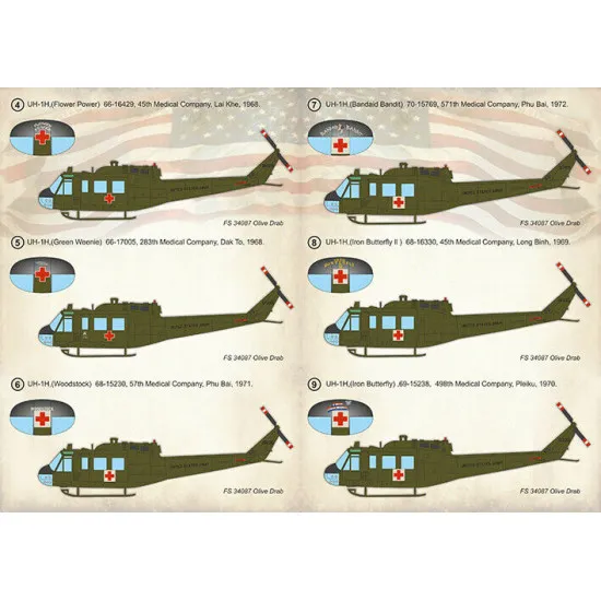 Print Scale 72-410 - 1/72 - UH-1 Air Ambulance in Vietnam War. Decal sheet